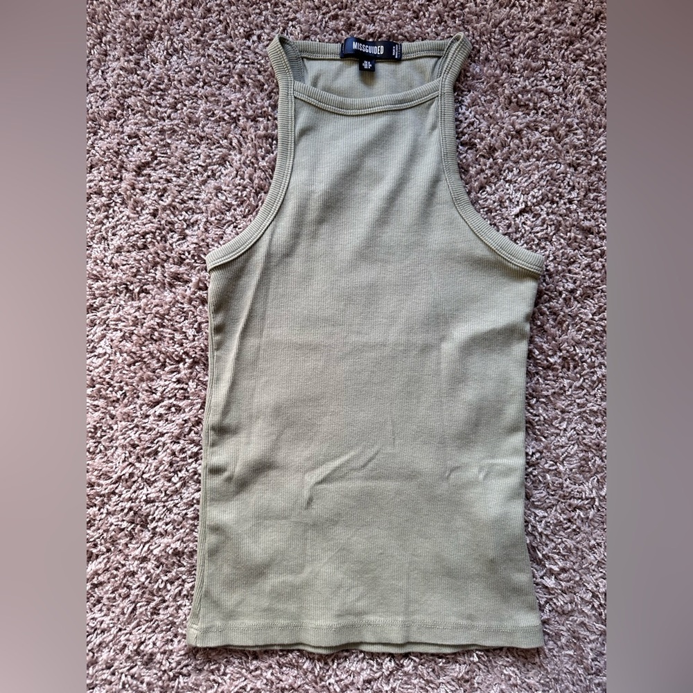 Missguided Sage Ribbed Tank Top